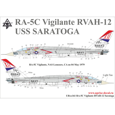 UR48161 UpRise 1/48 Декаль для RA-5C Vigilante RVAH-12 USS Saratoga, c тех. надписями