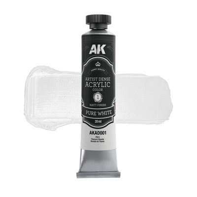 AKAD001 AK Interactive Акриловая краска ARTISTIC DENSE в тюбике - Чистый белый / PURE WHITE – ARTISTIC DENSE ACRYLIC COLOR