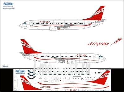734-007 Ascensio 1/144 Декаль на самолет боенг 737-400 (Arzena - Georgan Arlines)