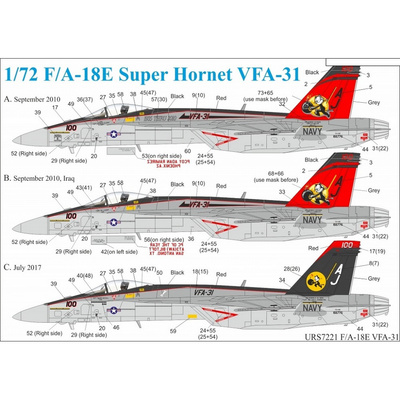 URS7221 Sunrise 1/72 Decals for F/A-18E Super Hornet VFA-31 CAG