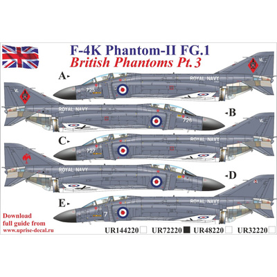 UR72220 UpRise 1/72 Декали для British F-4K Phantom-II FG.1 Pt. 3, FFA (удаляемая лаковая подложка)