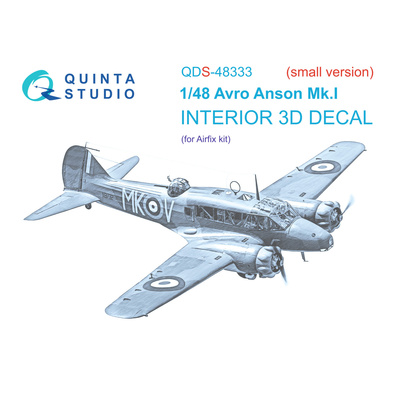 QDS-48333 Quinta Studio 1/48 3D Декаль интерьера кабины Avro Anson Mk.I (Airfix) (Малая версия)