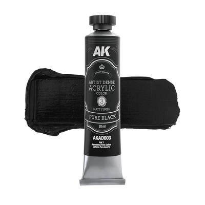 AKAD003 AK Interactive Акриловая краска ARTISTIC DENSE в тюбике - Чистый чёрный / PURE BLACK – ARTISTIC DENSE ACRYLIC COLOR