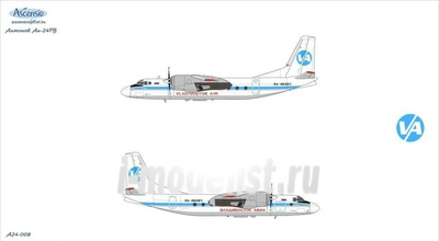 А24-008 Ascensio 1/144 Декаль на самолет Атонов Ан-24РВ (Владивсток Авиа classic)