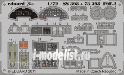 SS398 Eduard 1/72 Цветное фототравление для F9F-2 S. A.