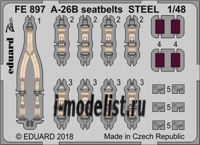 FE897 Eduard 1/48 Фототравление для модели A-26B seatbelts STEEL
