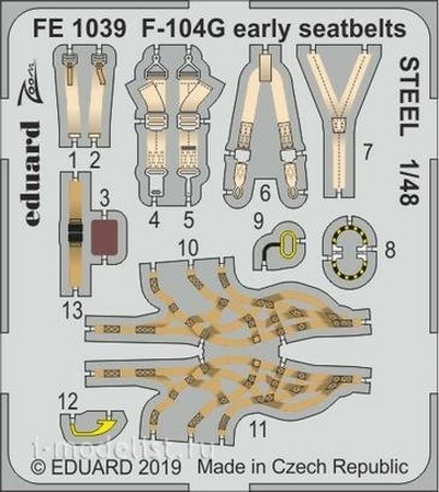 FE1039 Eduard 1/48 Набор фототравления F-104G ранняя версия, стальные ремни