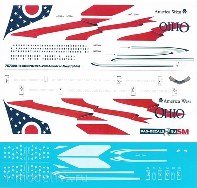 757200-11 PasDecals 1/144 Декаль на Boeng 757-200 American WEST