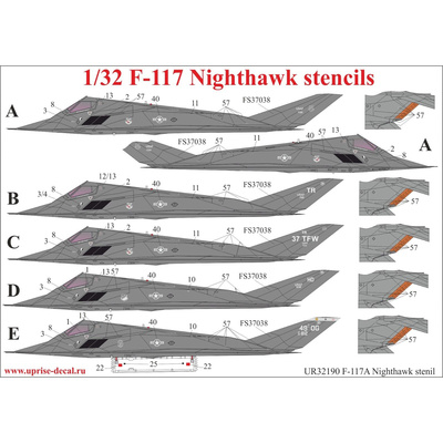 UR32190 UpRise 1/32 Декаль для F-117A Тех. надписи