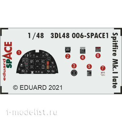 3DL48006 Eduard 1/48 Объёмная 3D декаль для Spitfire Mk. I поздний тип SPACE