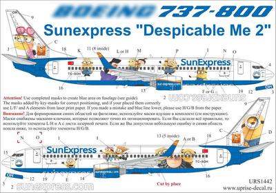 URS1442 UpRise 1/144 Декали для авиалайнера 737-800 Sunexpress (TC-SOH) Despicable Me 2 minions с тех. надписями