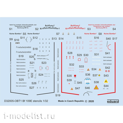D32005 Eduard 1/32 Декаль для Bf 109E тех.надписи