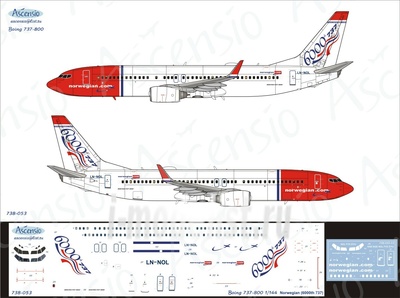 738-053 Ascensio 1/144 Декаль на самолет боенг 737-800 (Norwegian (6000th 737))