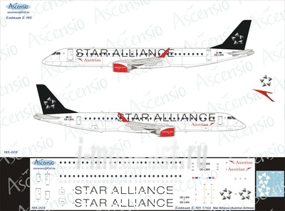 195-005 Ascensio 1/144 Декаль на самолет Embraer 195 (Star Alliance (Austrian Airlines))