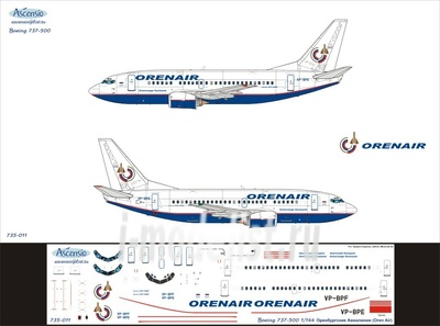 735-011 Ascensio 1/144 Декаль для boein 737-500 (OrenAr)