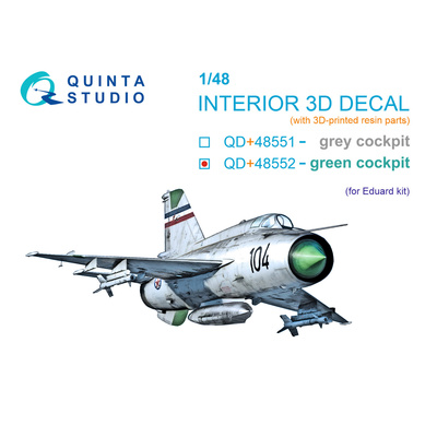QD+48552 Quinta Studio 1/48 3D Декаль интерьера кабины MiGG-21Р, изумрудные панели (Eduard) (с 3D-печатными деталями)